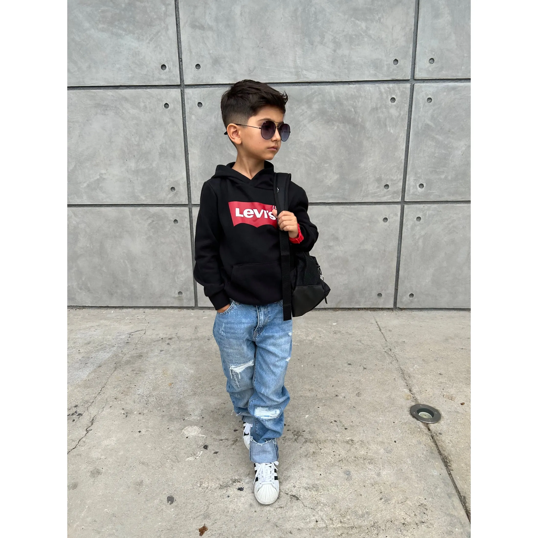 Kids Ripped Elastic Band Inside Rolled Up Raw Edge Leg Slim Jeans