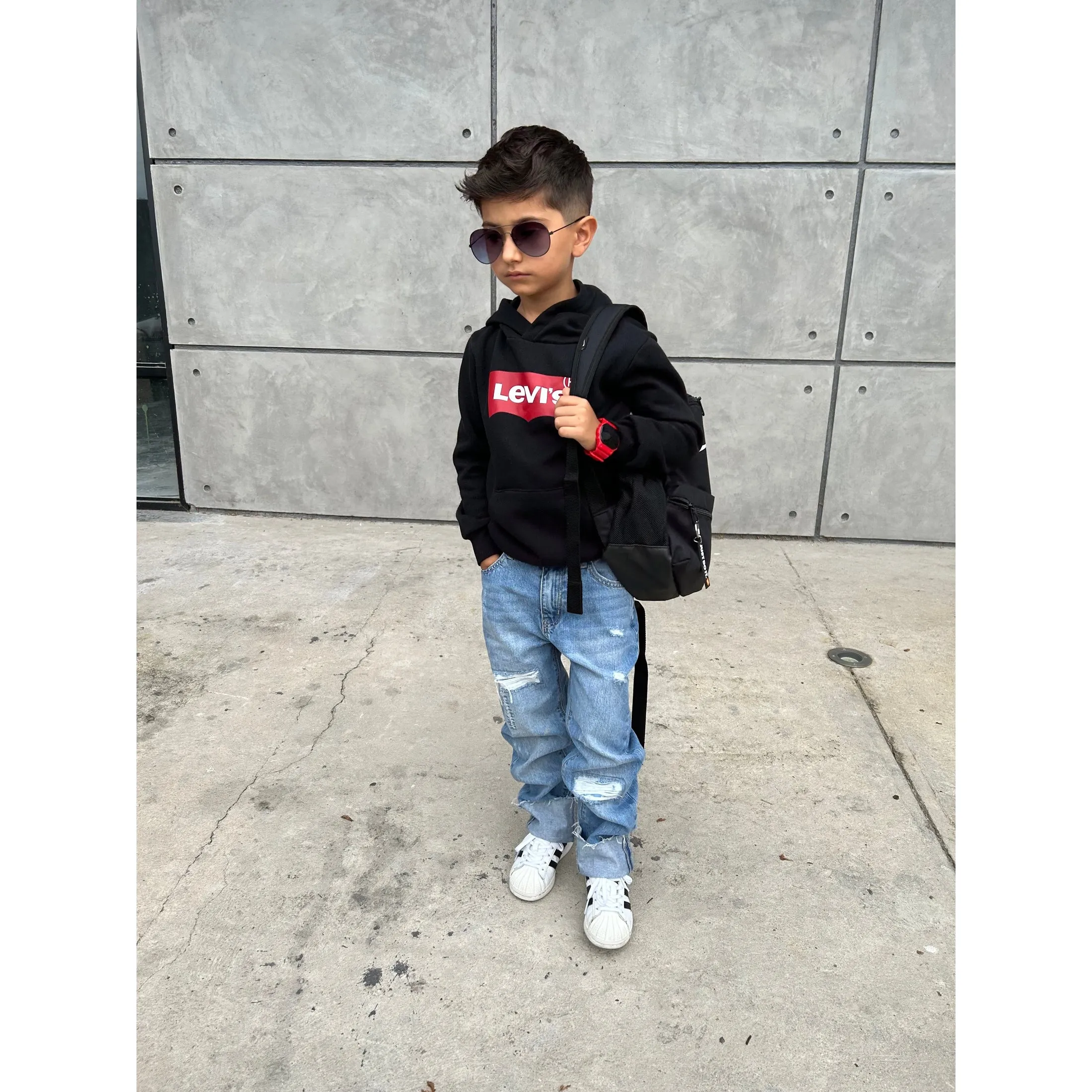 Kids Ripped Elastic Band Inside Rolled Up Raw Edge Leg Slim Jeans
