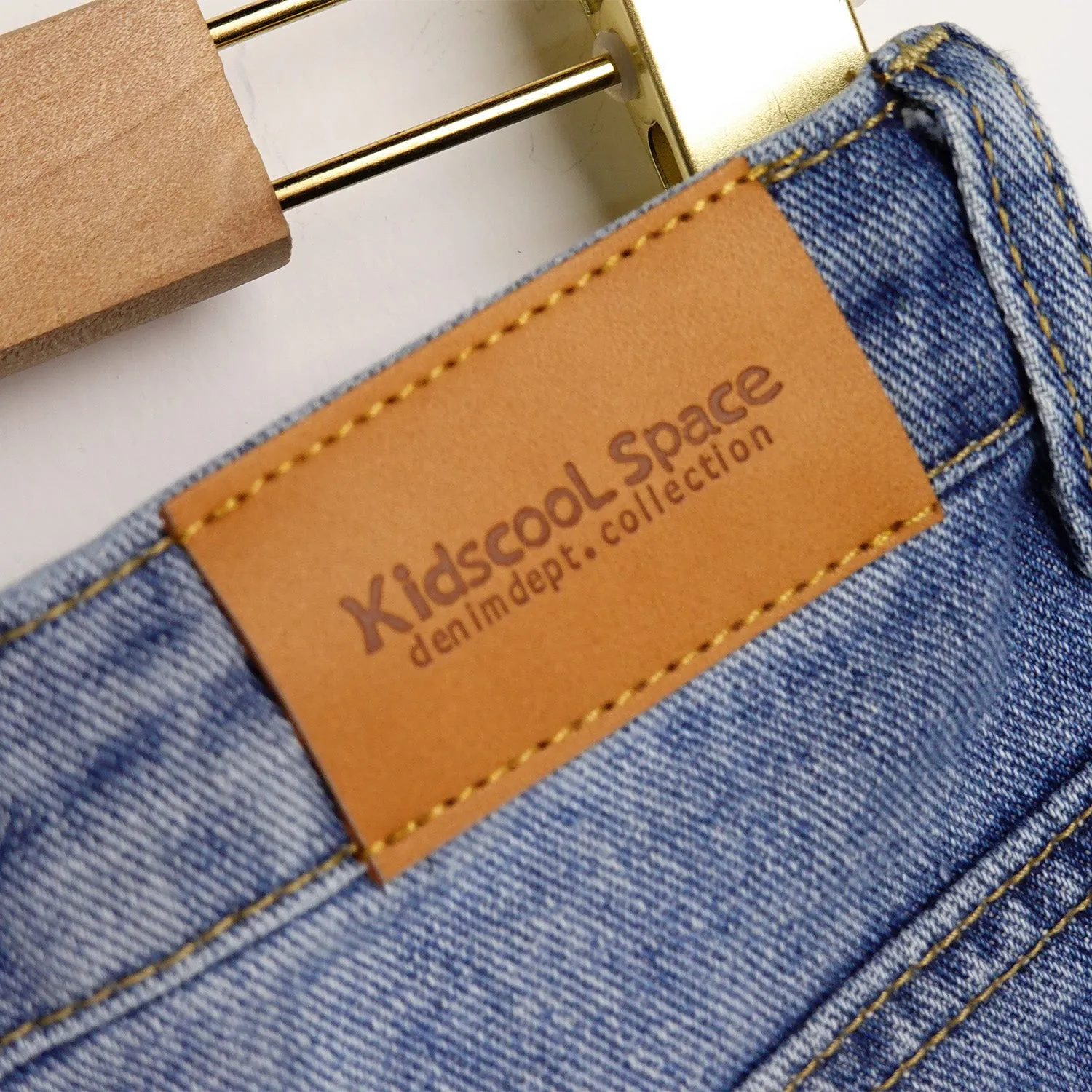 Kids Ripped Elastic Band Inside Rolled Up Raw Edge Leg Slim Jeans