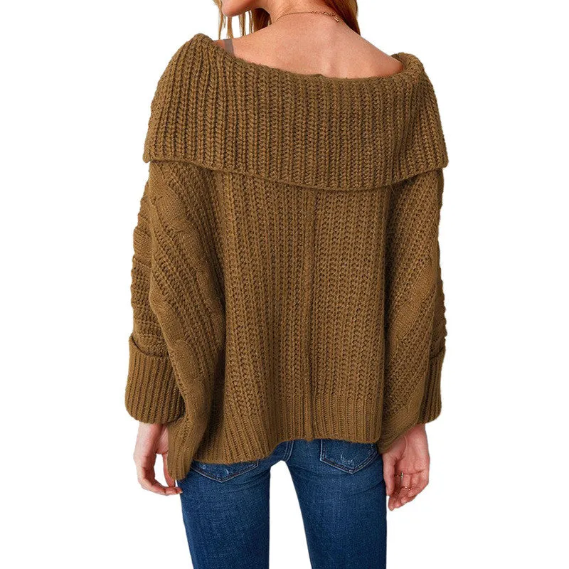 Lapel Pure Color Long Sleeves Irregular V-neck Regular Sweater
