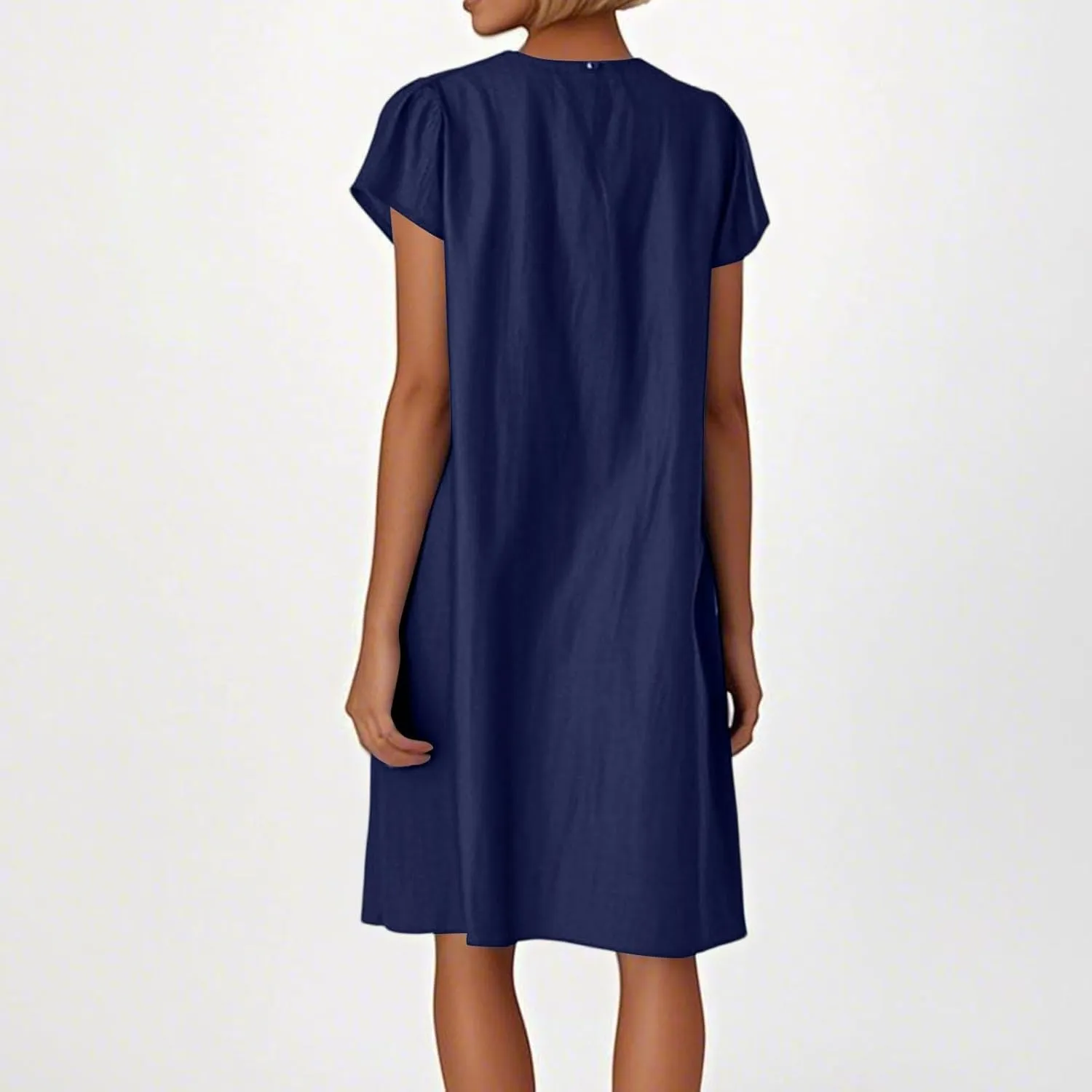 Linen Dress Women 2025 Summer Crew Neck Casual Midi Dress Plus Size Cap Sleeve Pleated Beach Dresses Vacation Outfits