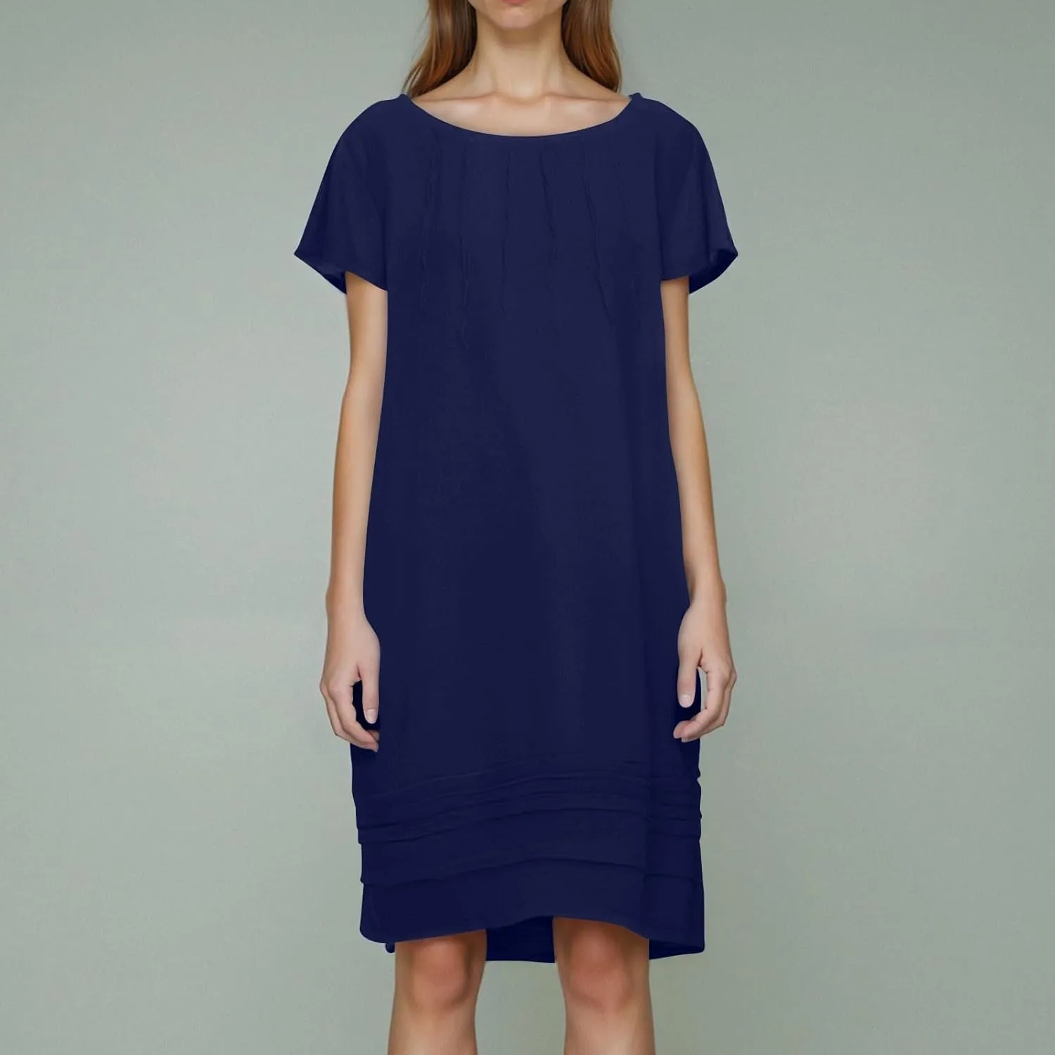 Linen Dress Women 2025 Summer Crew Neck Casual Midi Dress Plus Size Cap Sleeve Pleated Beach Dresses Vacation Outfits