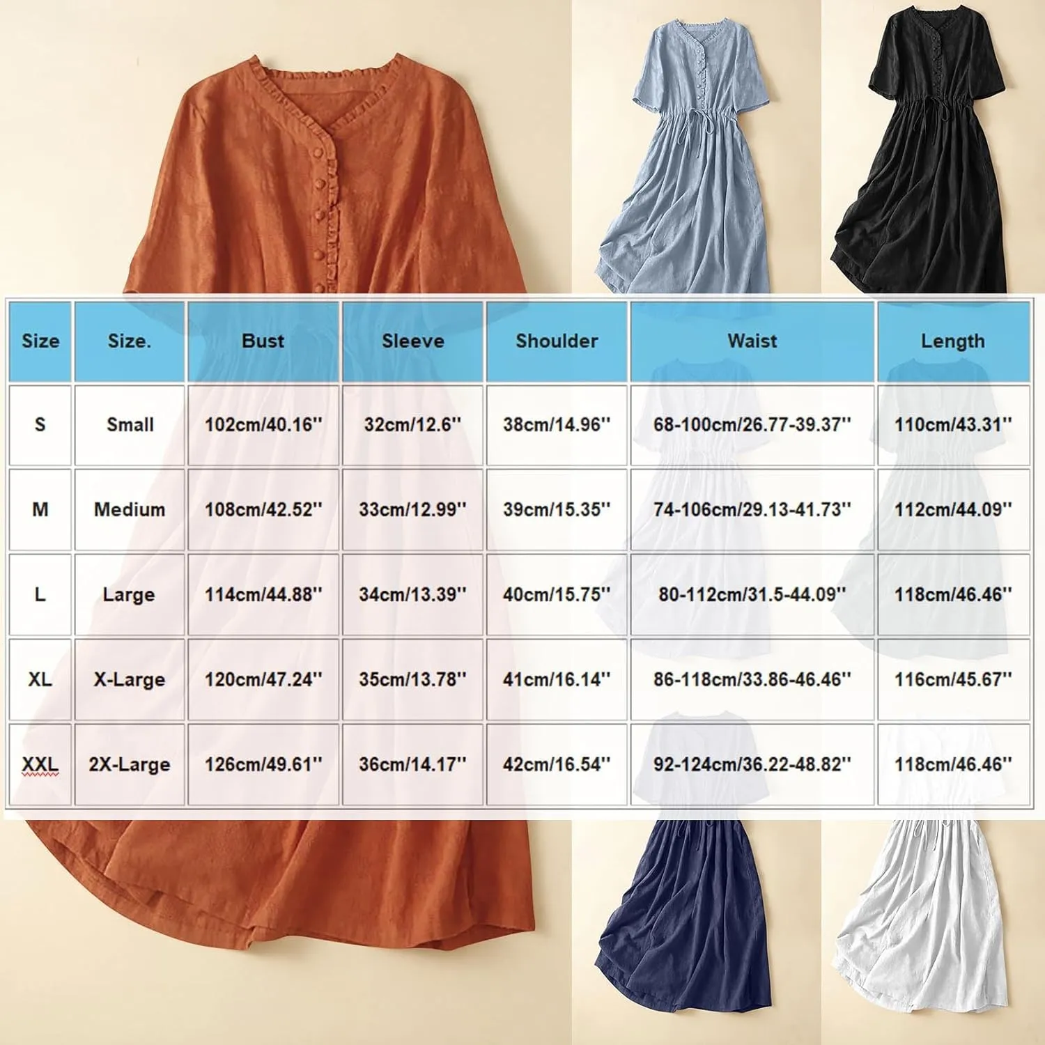 Linen Dresses for Women 2025,Plus Size Summer Short Sleeve Linen Dresses Drawstring Button Down Midi Dress Beach Dress