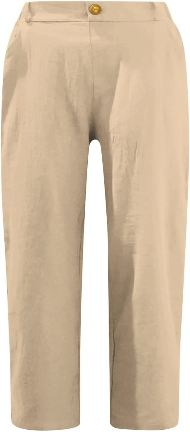 Linen Palazzo Pants for Women Relaxed Fit Straight Leg Trousers Summer Beach Travel Vacation 2025 Ladies Capris Pants