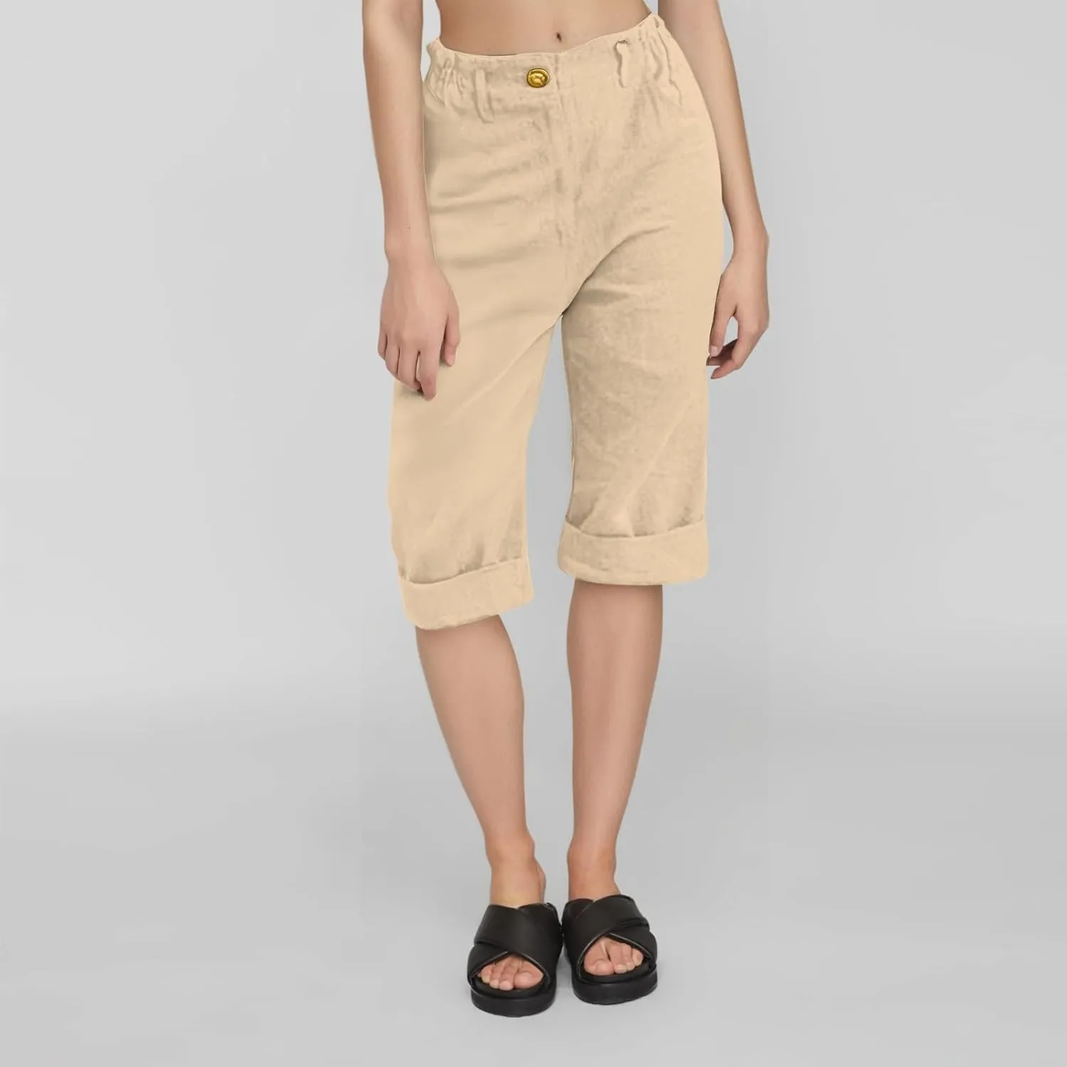 Linen Palazzo Pants for Women Relaxed Fit Straight Leg Trousers Summer Beach Travel Vacation 2025 Ladies Capris Pants