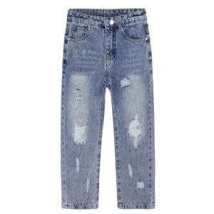 Little Girl Slim Jean,Stone Washed Ripped Hole Soft Denim Pants