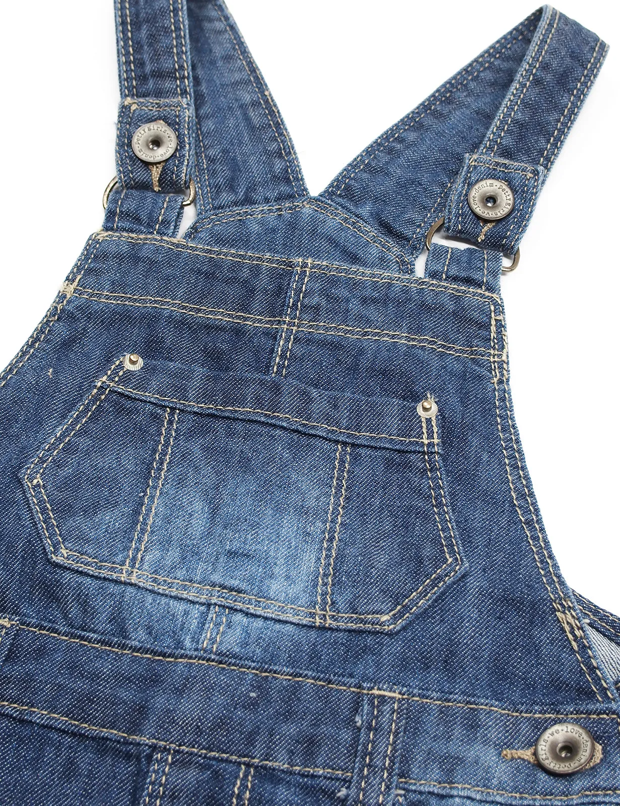 Little Girls Flower Butterfly Embroidered Jean Overall Dress