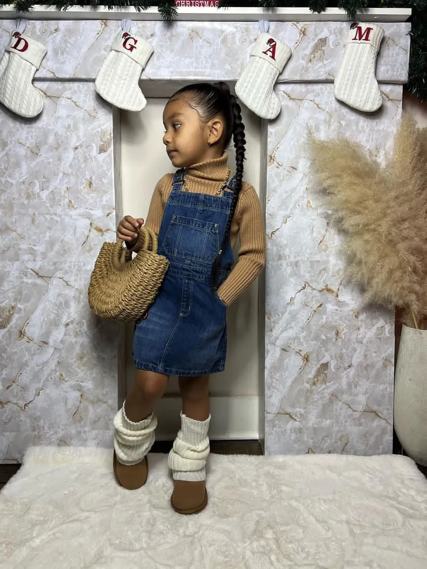 Little Girls Flower Butterfly Embroidered Jean Overall Dress