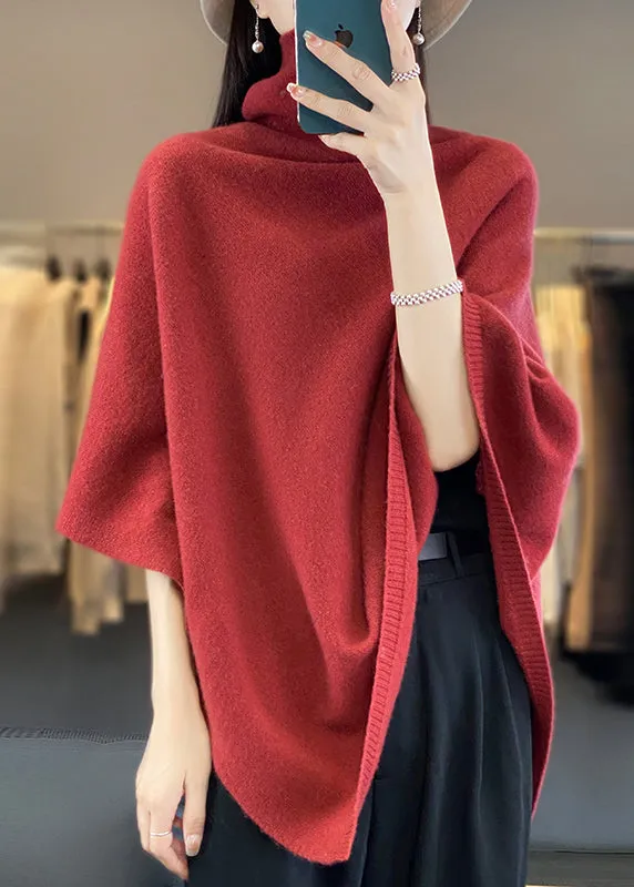 Loose Khaki Turtleneck Solid Woolen Cape Sweaters Spring TF023