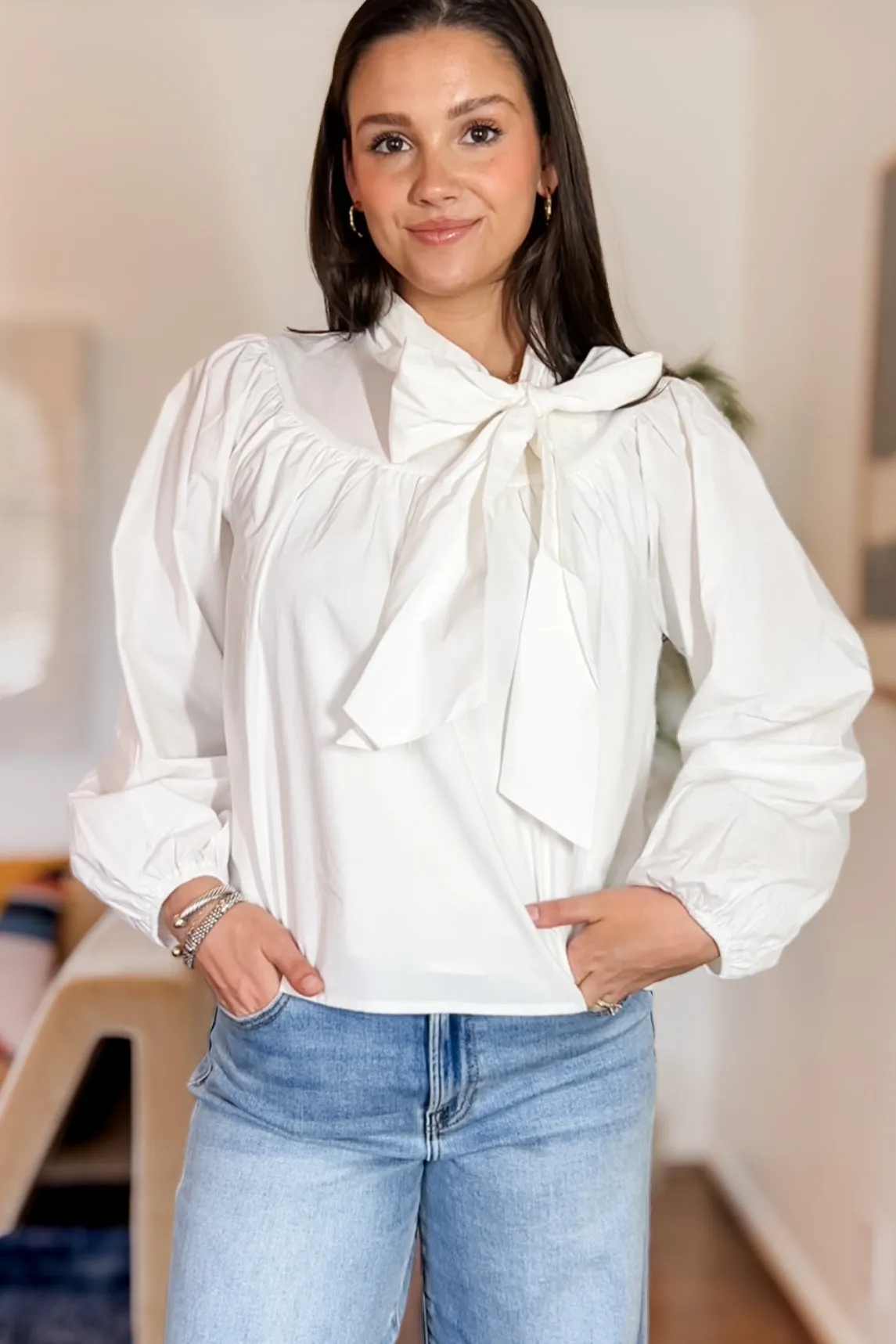 Luna Cotton Poplin Bow Blouse