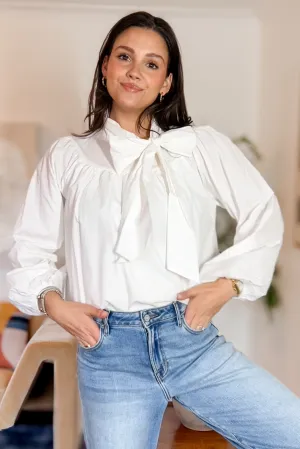 Luna Cotton Poplin Bow Blouse