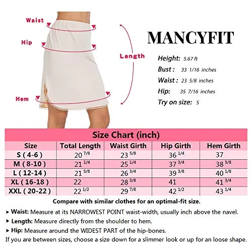 MANCYFIT Half Slips for Women Underskirt Short Mini Skirt with Floral Lace Trim Nude Medium