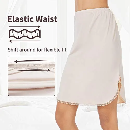 MANCYFIT Half Slips for Women Underskirt Short Mini Skirt with Floral Lace Trim Nude Medium