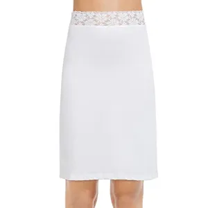 MANCYFIT Half Slips for Women Underskirt Short Mini Skirt with Floral Lace Waistband White Large