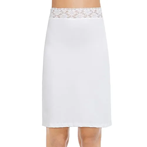MANCYFIT Half Slips for Women Underskirt Short Mini Skirt with Floral Lace Waistband White Large