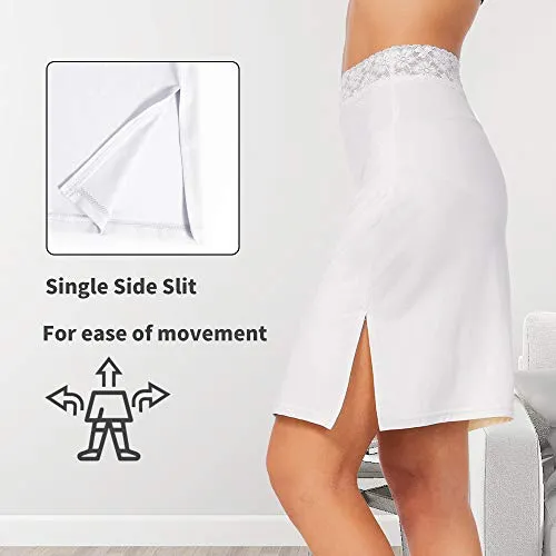 MANCYFIT Half Slips for Women Underskirt Short Mini Skirt with Floral Lace Waistband White Large