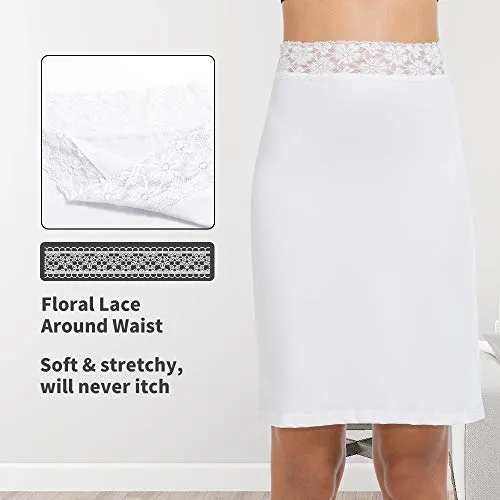 MANCYFIT Half Slips for Women Underskirt Short Mini Skirt with Floral Lace Waistband White Large
