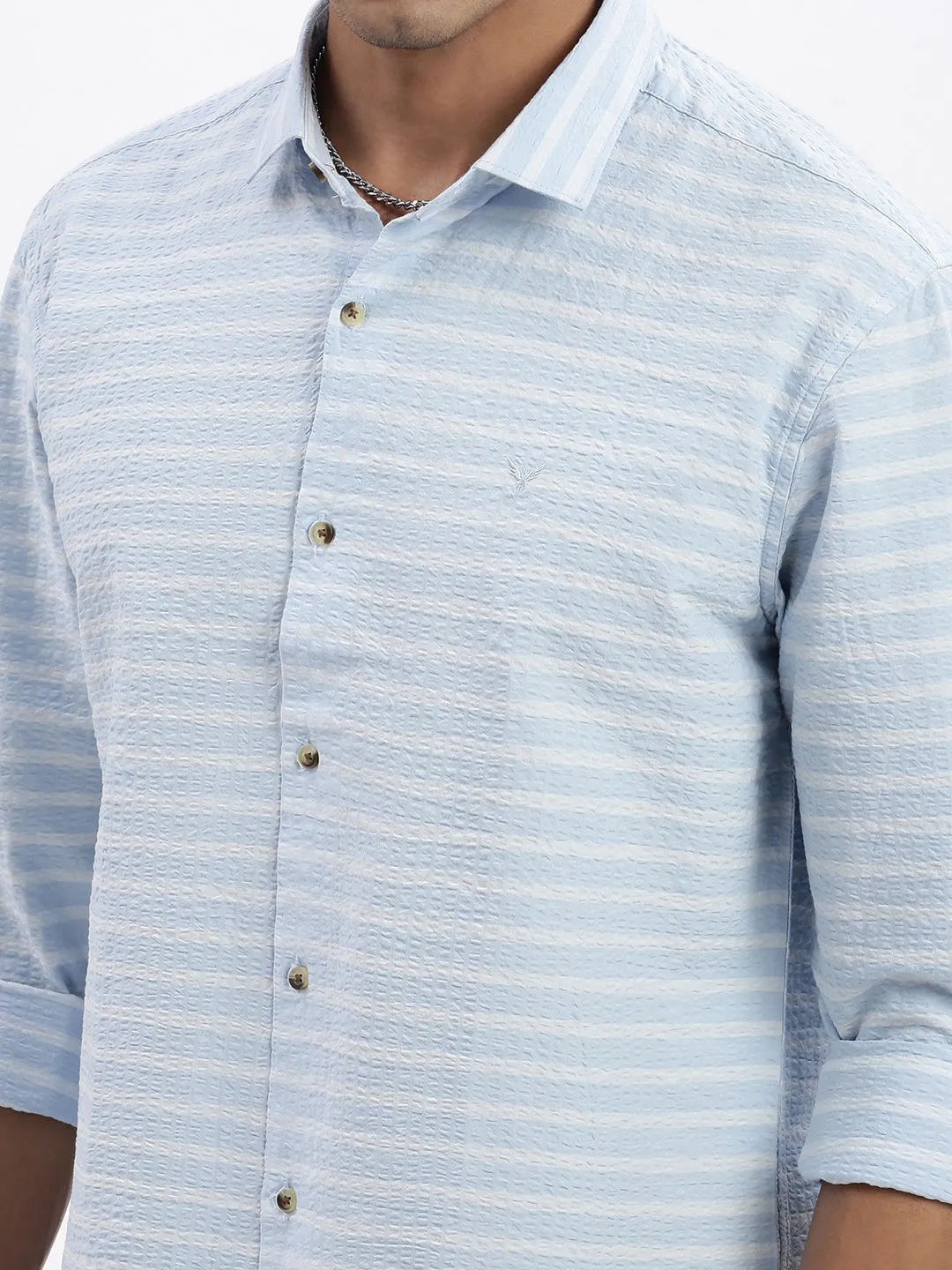 Men Blue Striped Slim Fit Shirt