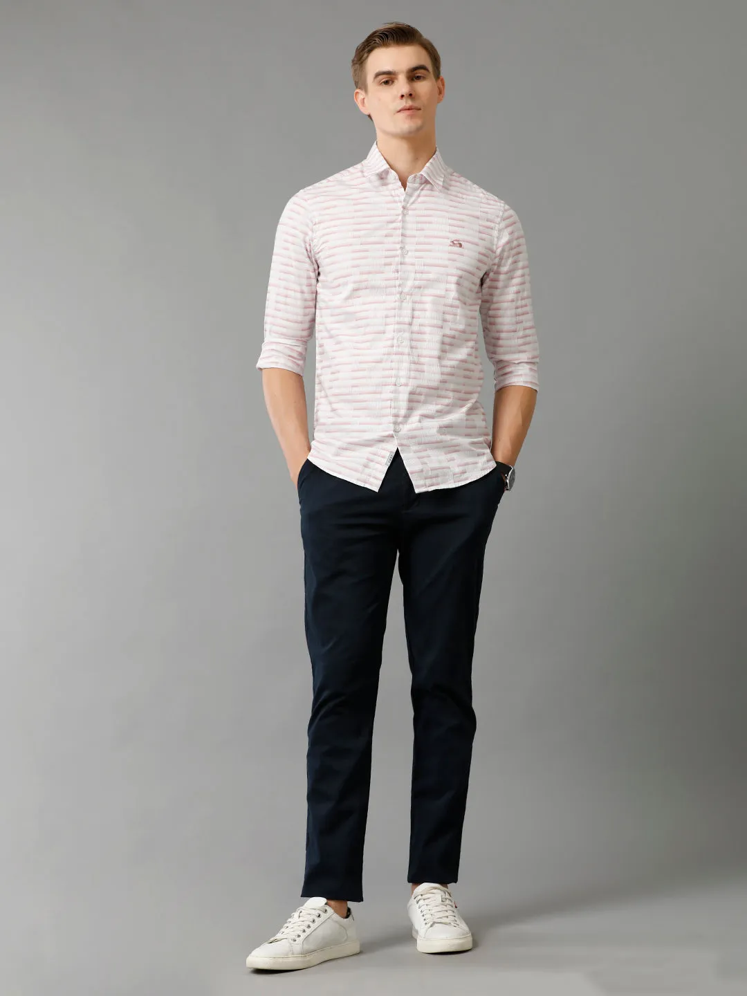 Men Light Pink Checked Slim Fit Giza Cotton Casual Shirt