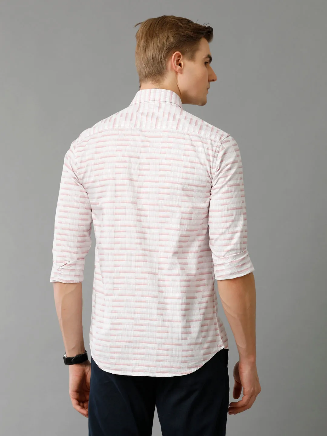 Men Light Pink Checked Slim Fit Giza Cotton Casual Shirt