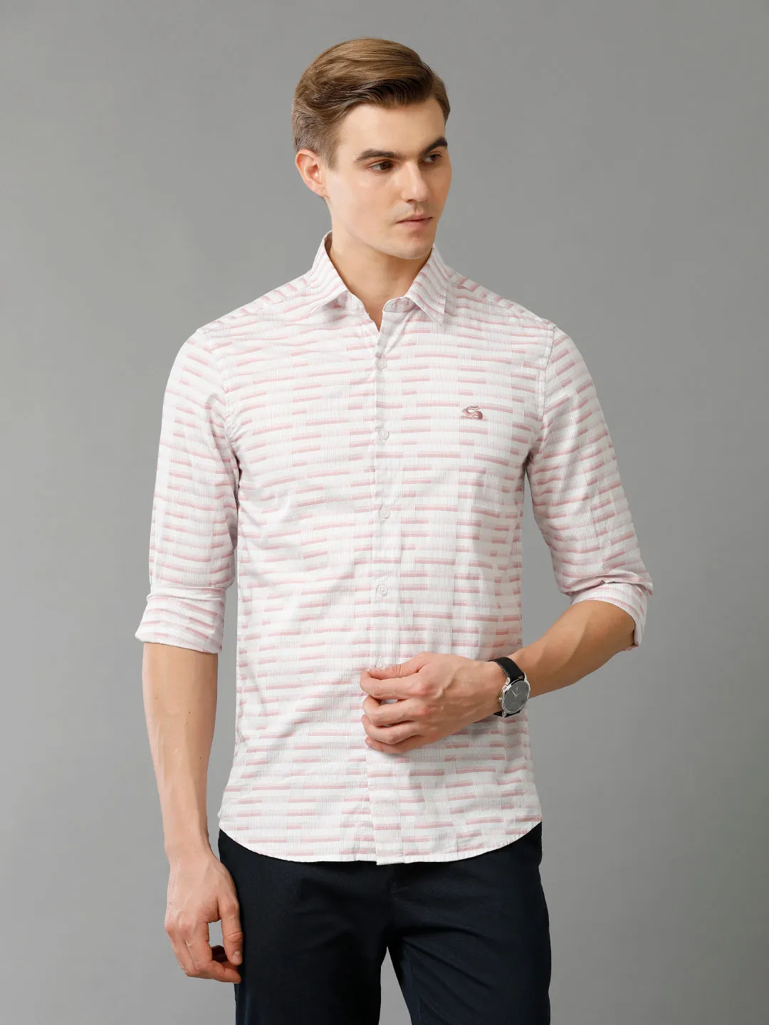Men Light Pink Checked Slim Fit Giza Cotton Casual Shirt