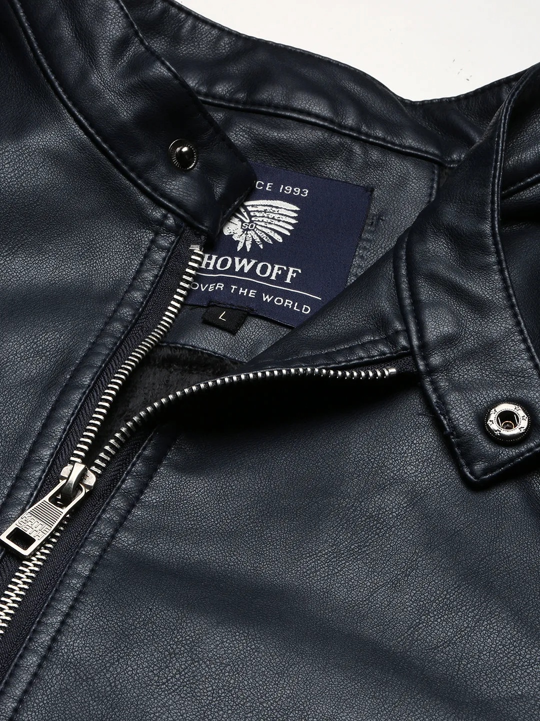 Men Navy Blue Stand Collar Tailored Jacket