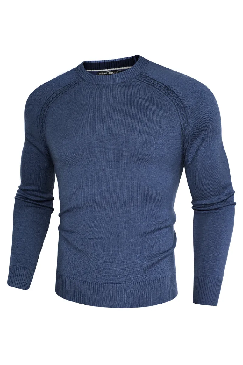 Men Stylish Sweater Long Raglan Sleeve Crew Neck Ribbed Cuff Pullover