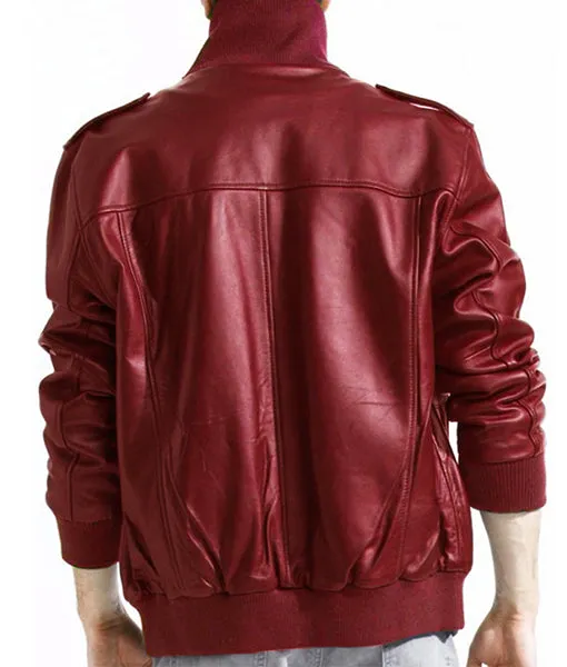 Men's Lambskin Bomber Style Red Leather Jacket by TJS