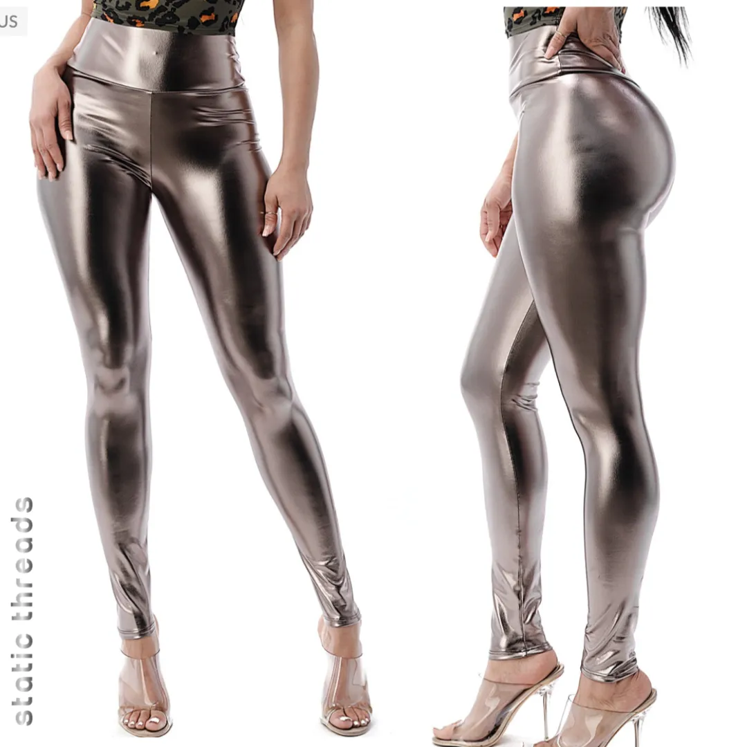 Metallic Faux Leather Leggings - Dark Charcoal