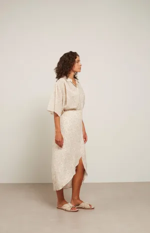 Midi skirt with elastic waist, wrap effect and floral print