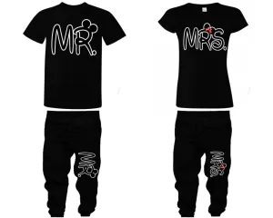 Mr. and Mrs. Couple Matching T-Shirts & Jogger Pants – 4-Piece Set: Men’s and Women’s Styles Sold Separately