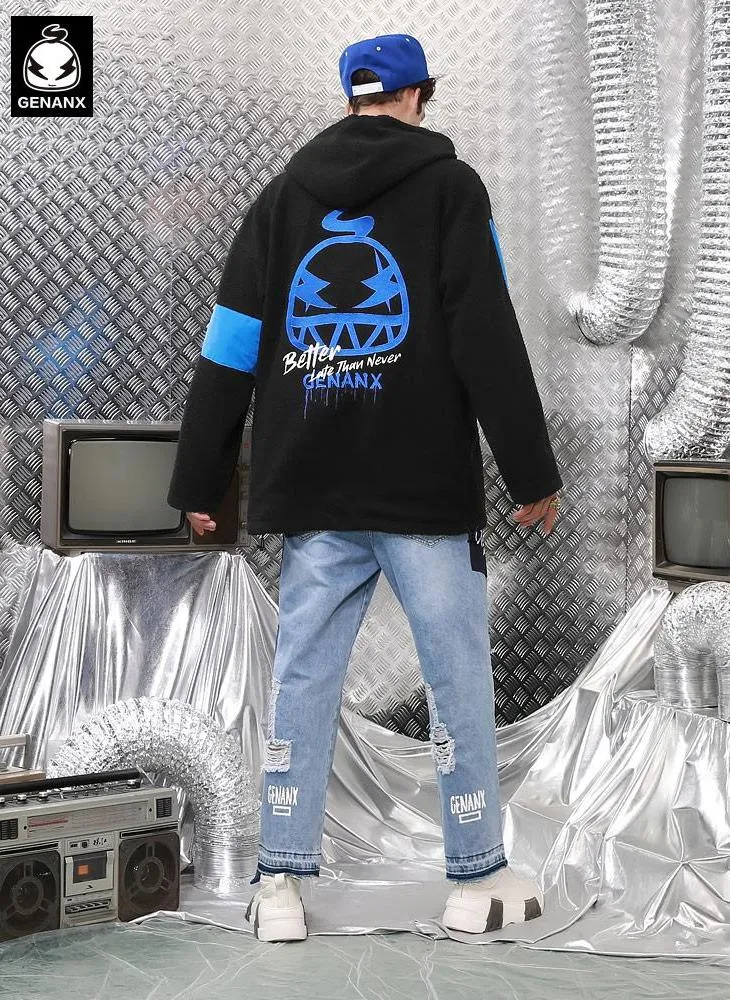 Multicolor Jacquard Hoodies With Stretch Cord