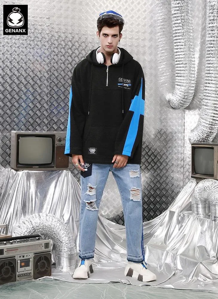 Multicolor Jacquard Hoodies With Stretch Cord