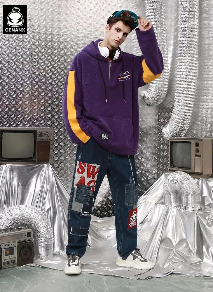 Multicolor Jacquard Hoodies With Stretch Cord