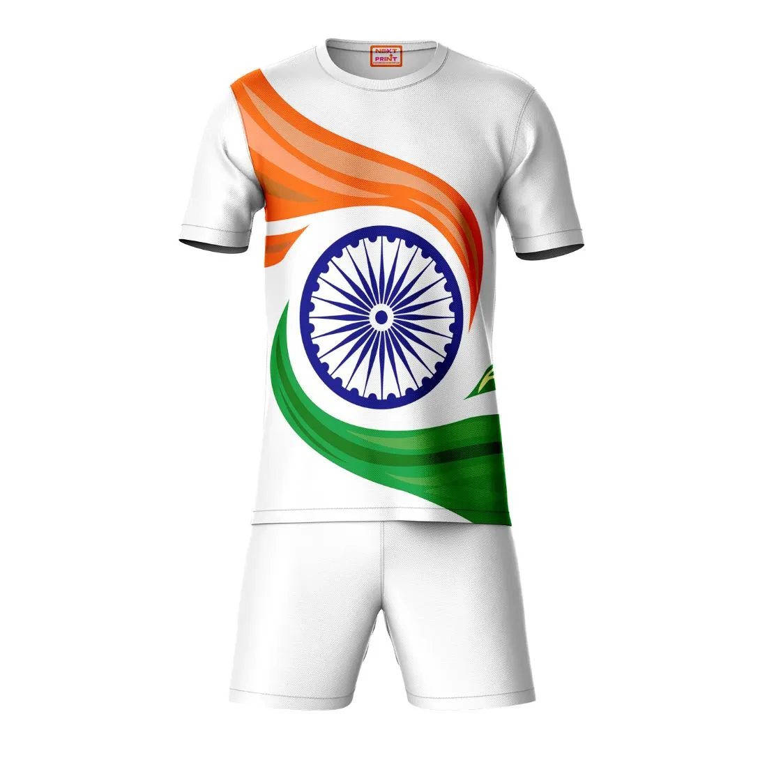 Next Print Round neck jersey white with shorts NPTS190