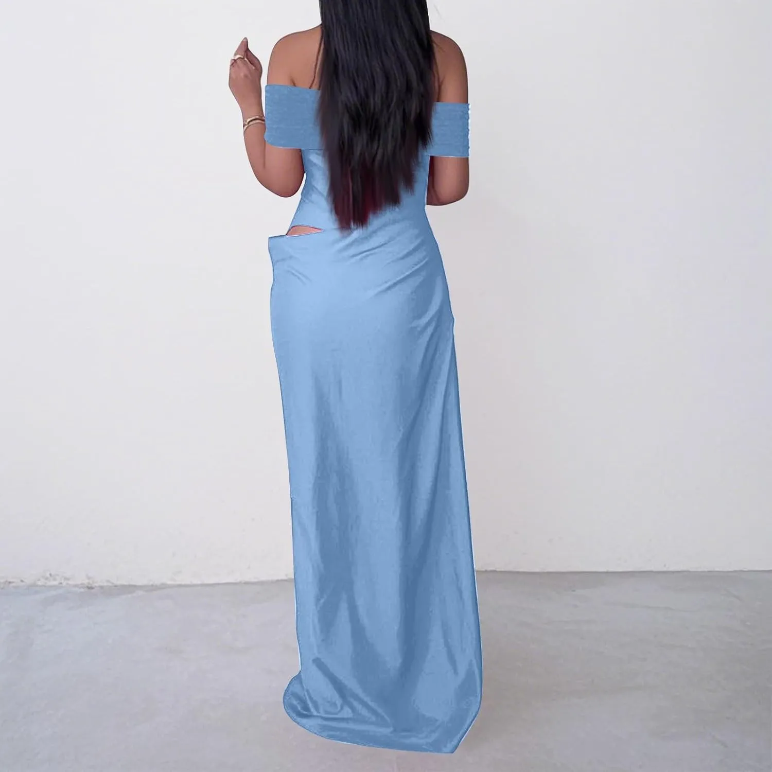 Off Shoulder Bridesmaid Dresses Long Ruched Chiffon Formal Evening Dress with Slit Woman Dresses Casual