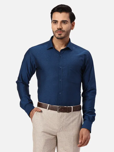 Park Avenue Men Blue Structured Slim Fit Cotton Formal Shirts