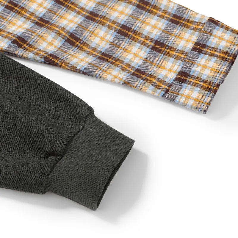 Plaid Patchwork Drop-Shoulder Sleeve Hoodies