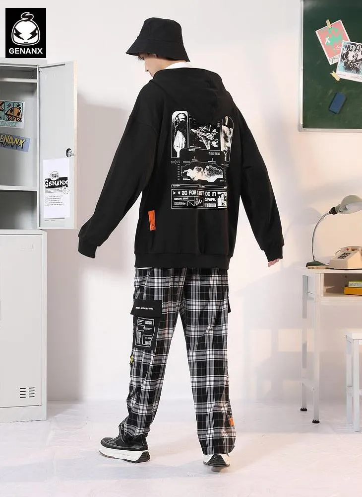 Plain Funny Print Pocket Pointed Collar Hoodies