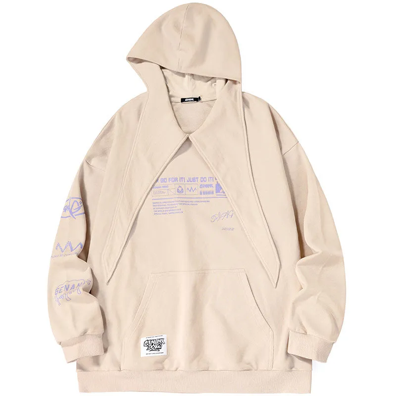 Plain Funny Print Pocket Pointed Collar Hoodies