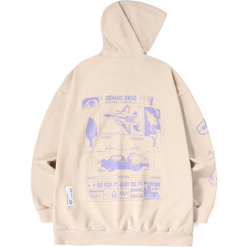 Plain Funny Print Pocket Pointed Collar Hoodies