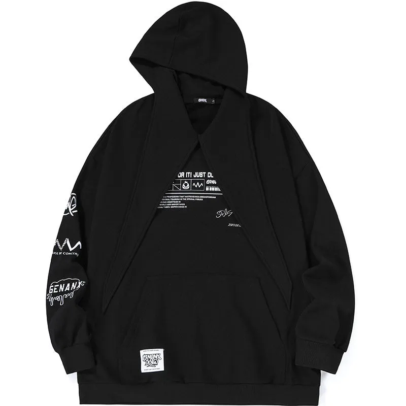 Plain Funny Print Pocket Pointed Collar Hoodies