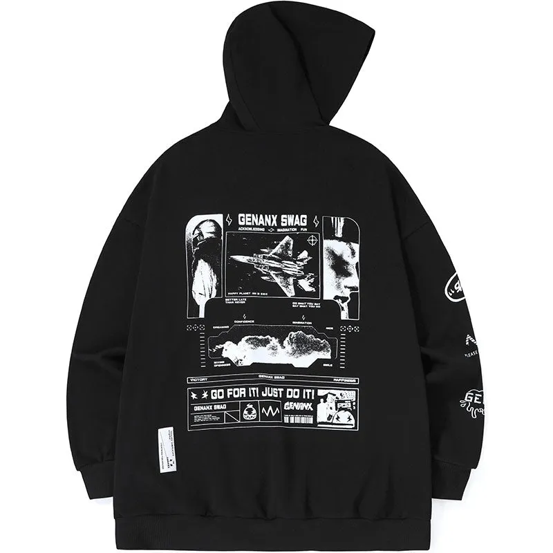 Plain Funny Print Pocket Pointed Collar Hoodies