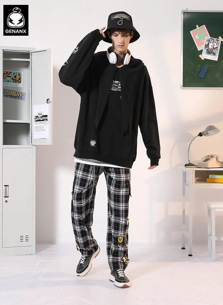 Plain Funny Print Pocket Pointed Collar Hoodies