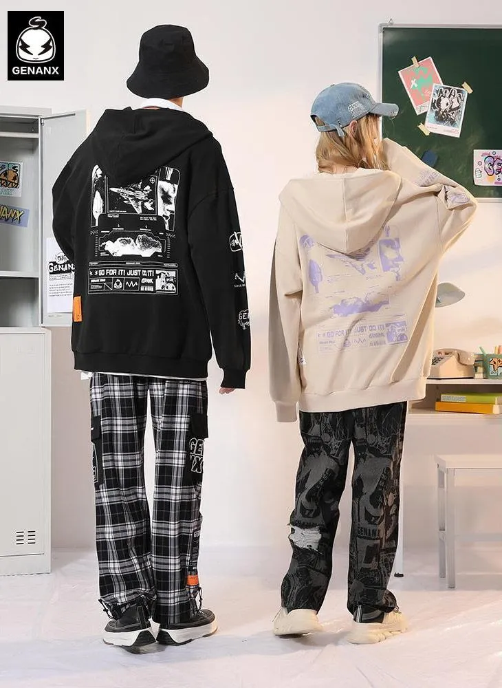 Plain Funny Print Pocket Pointed Collar Hoodies