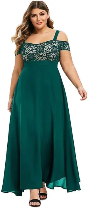 Plus Size Dress for Women Sexy Cami Evening Cocktail Party Gown Fashion Cold Shoulder Lace Dress A Line Flowy Dress