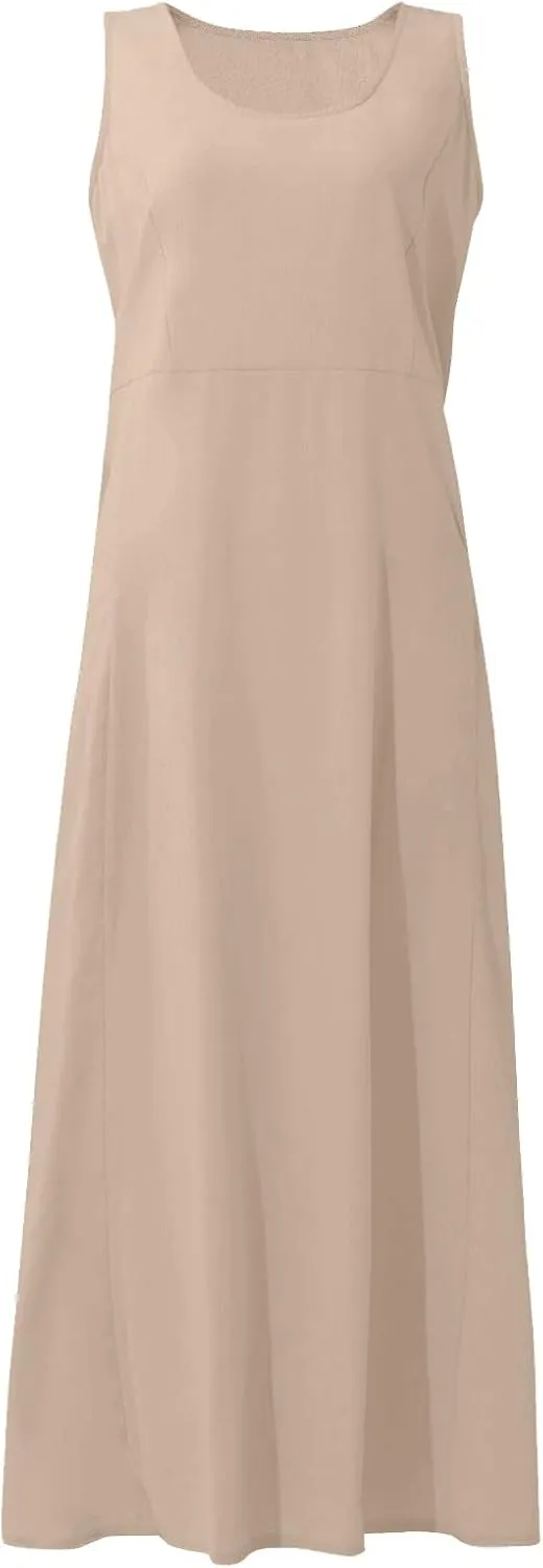 Plus Size Dresses for Curvy Women Summer Casual Sleeveless Cotton Sun Dress Maxi Tunic Tank Beach Dress with Pocket