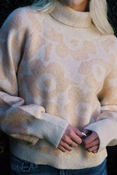Pretty Chic Turtleneck Floral Knitted Sweater