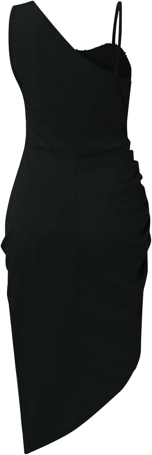Prom Dresses for Women 2024 Sleeveless One Shoulder High Split Ruched Bodycon Cocktail Sequin Evening Party Midi Dress