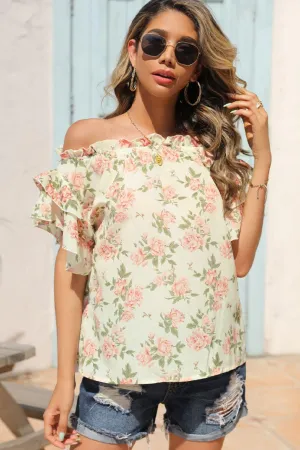 Ray Of Sunshine Ruffle Floral Off Shoulder Blouse